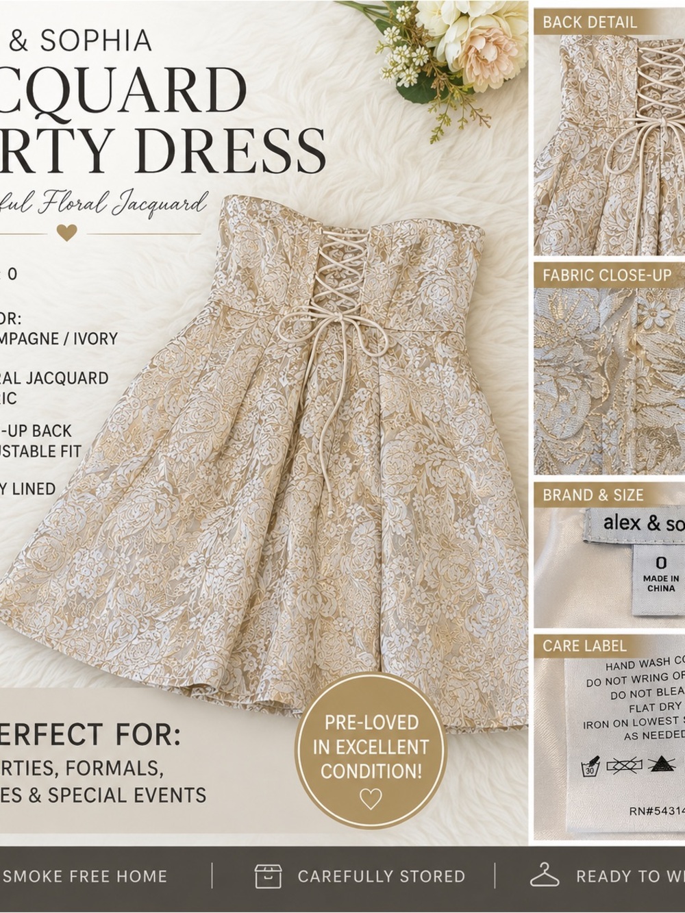 Alex & Sophia Champagne/Ivory Floral Jacquard Mini Dress